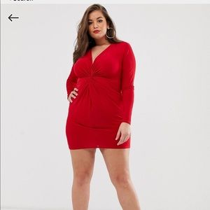 Koco & K Plus knot front soft touch mini dress in red